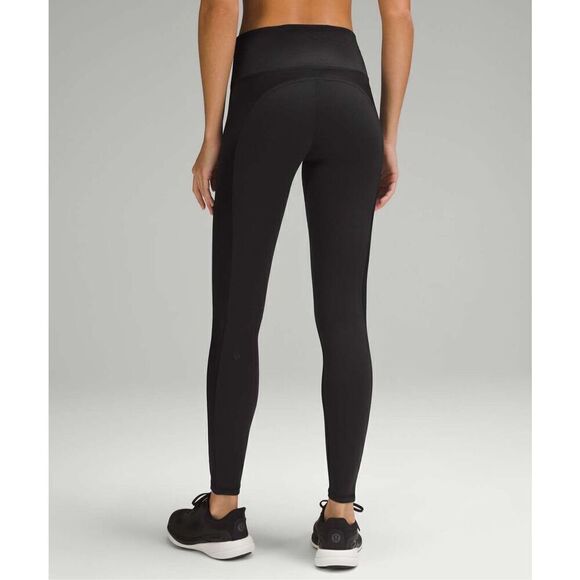 lululemon athletica Pants - Lululemon Wunder Train High Rise Tight 28" Black Satin Panels W5GC5S Size 6 EUC